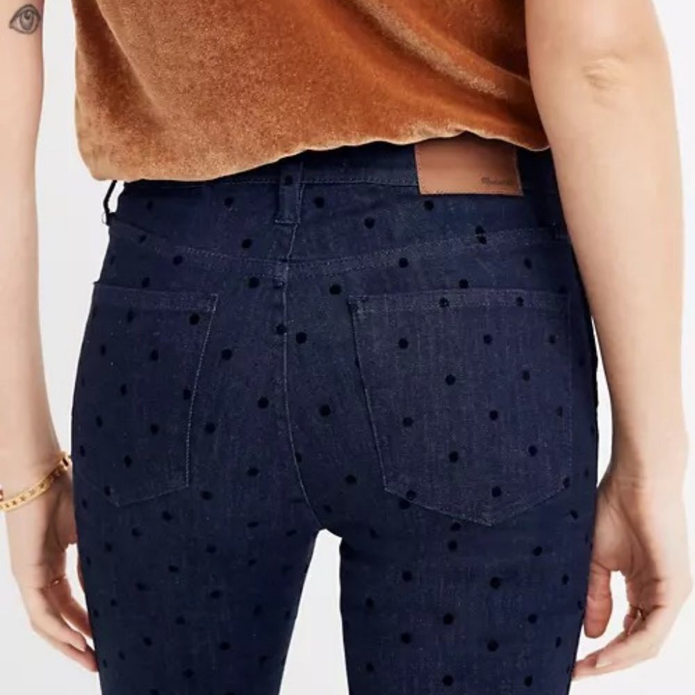 Madewell 9" High Rise Skinny Jeans Flocked Polka Dots Edition 27 - Picture 2 of 6